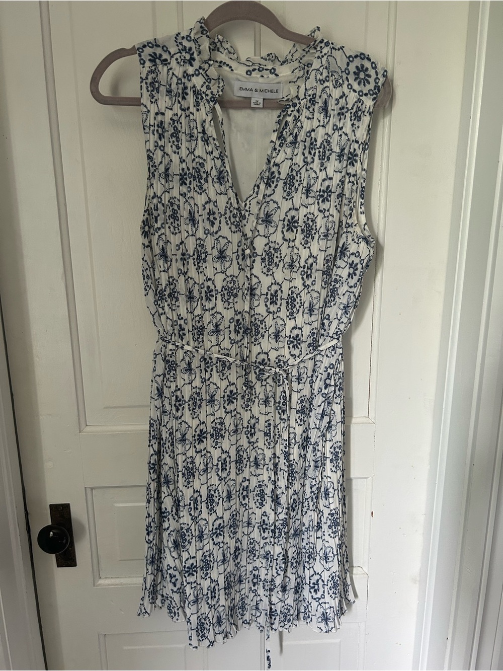 Emma & Michele White Dress with Navy Floral Print